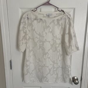 Reiss Womens Gabriella White Semi-Sheer Burnout Floral Top Short Sleeve Size 6